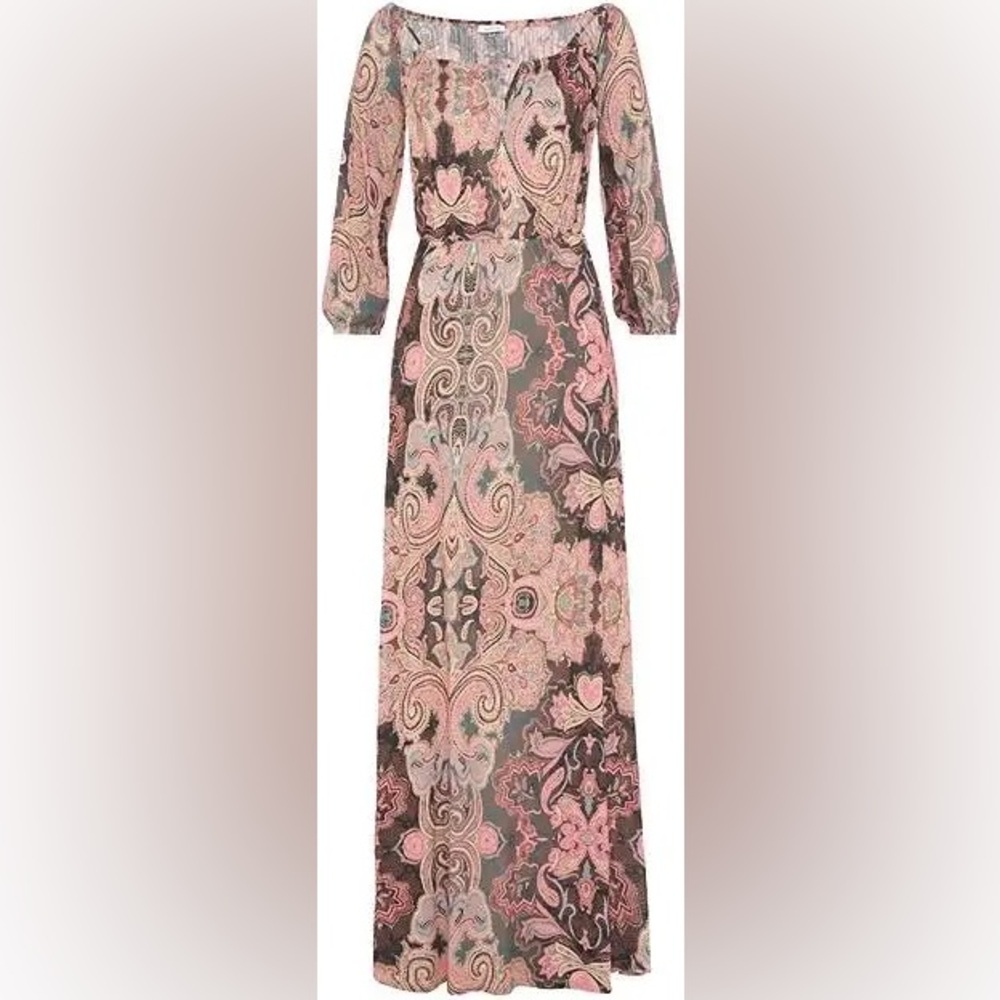 Venus Lascana Boho Paisley Cutout Maxi Dress Vintage Hippie Bohemian Peasant XS